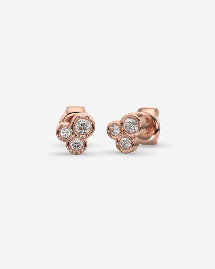 Bezel Trio Diamond Stud Earrings 18K Rose Gold