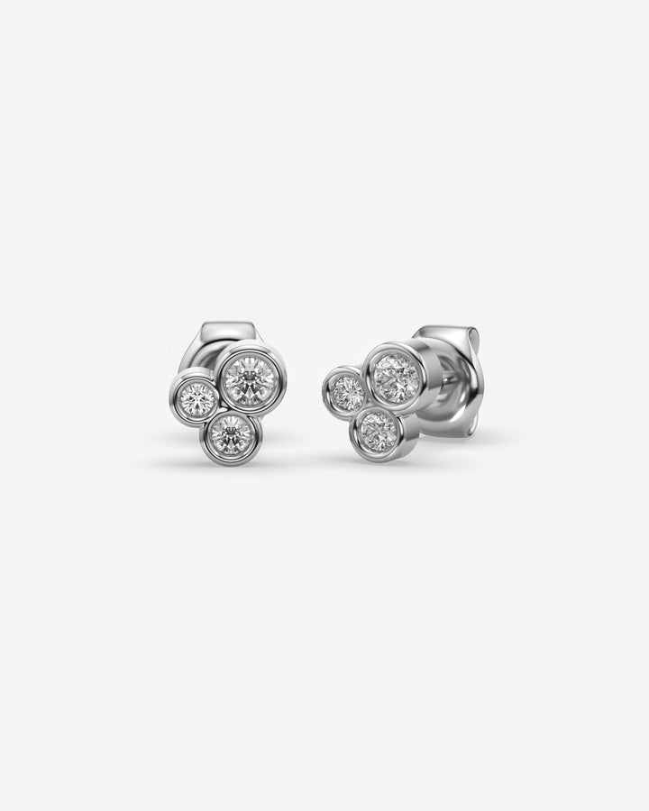 Bezel Trio Diamond Stud Earrings 18K White Gold
