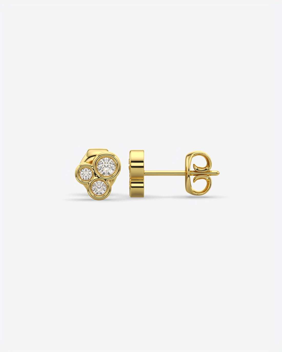 Bezel Trio Diamond Stud Earrings 14K Yellow Gold