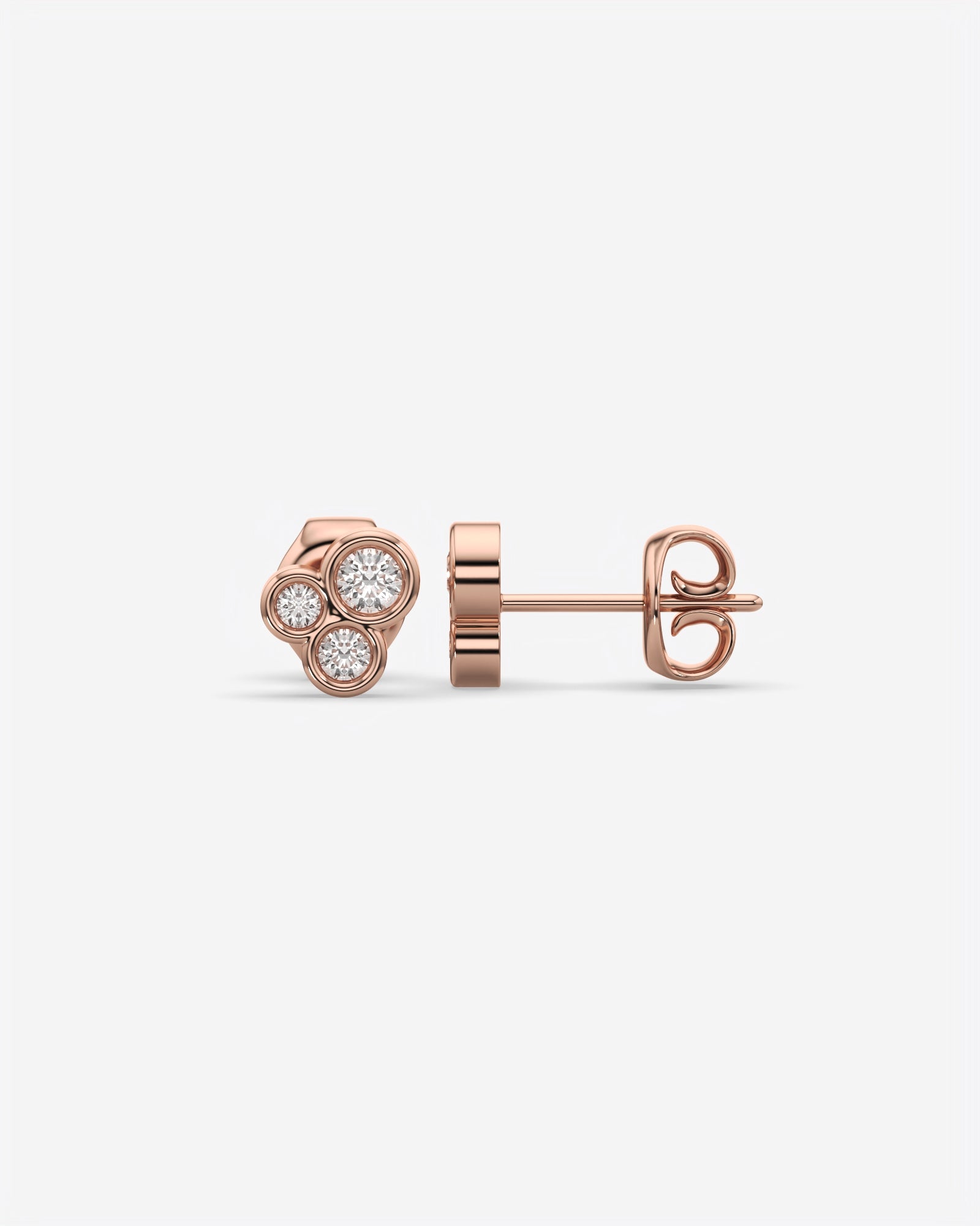 Bezel Trio Diamond Stud Earrings 18K Rose Gold