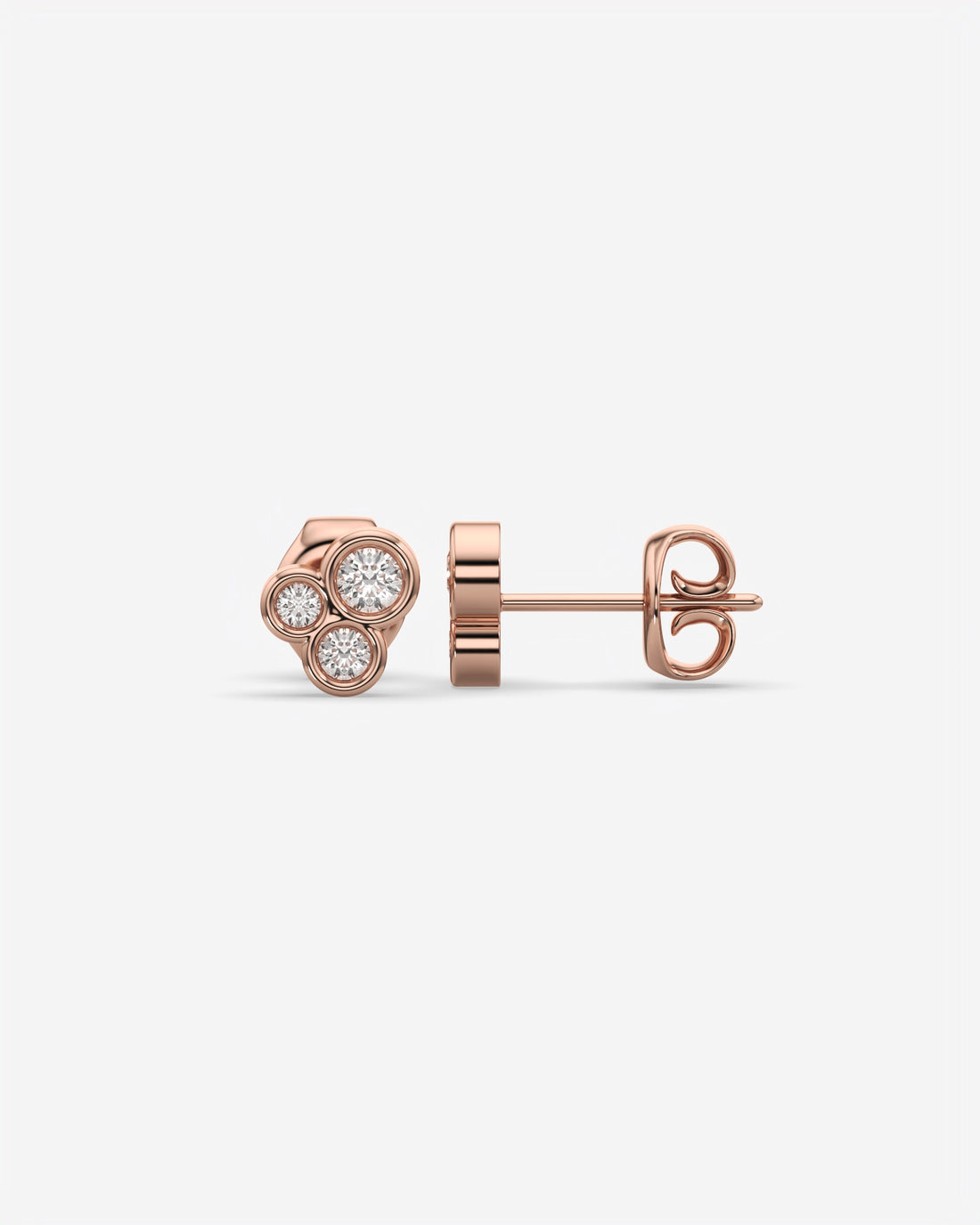 Bezel Trio Diamond Stud Earrings 18K Rose Gold