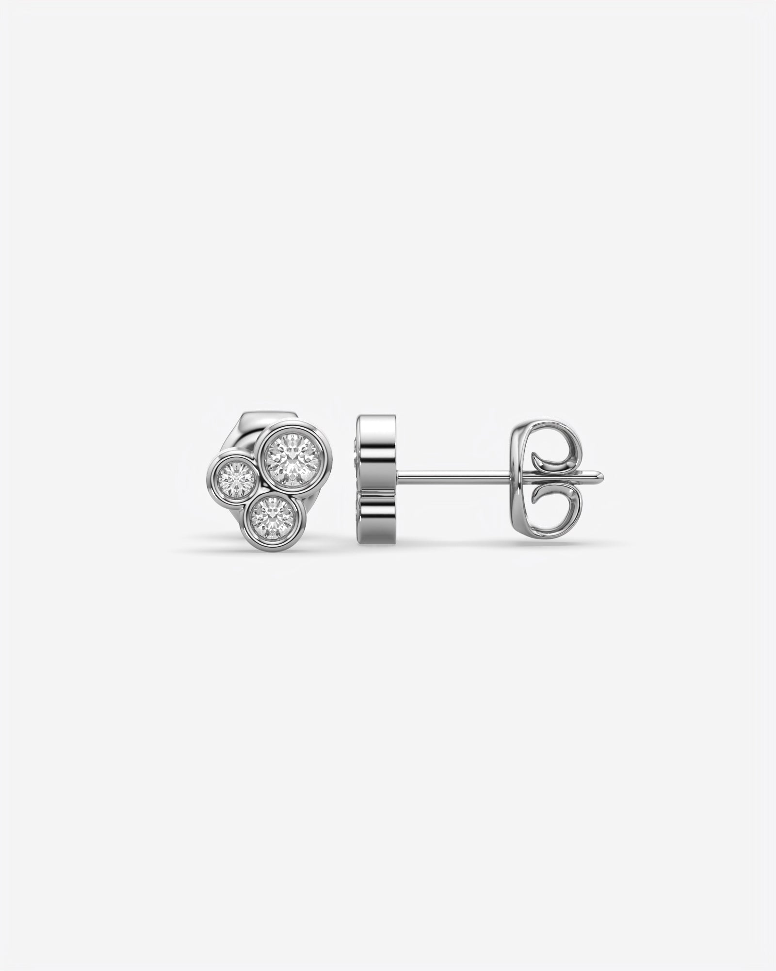 Bezel Trio Diamond Stud Earrings 18K White Gold