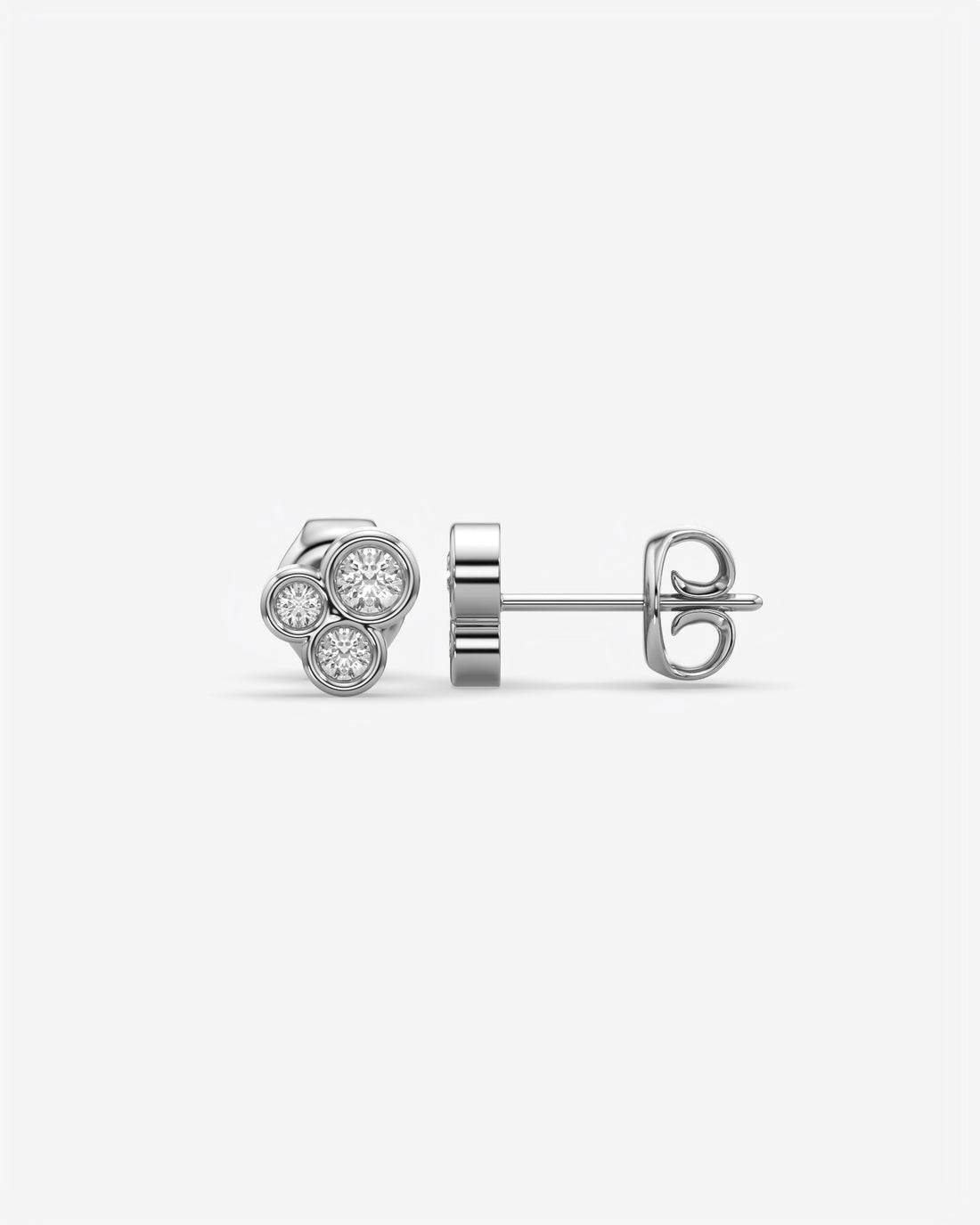 Bezel Trio Diamond Stud Earrings 18K White Gold