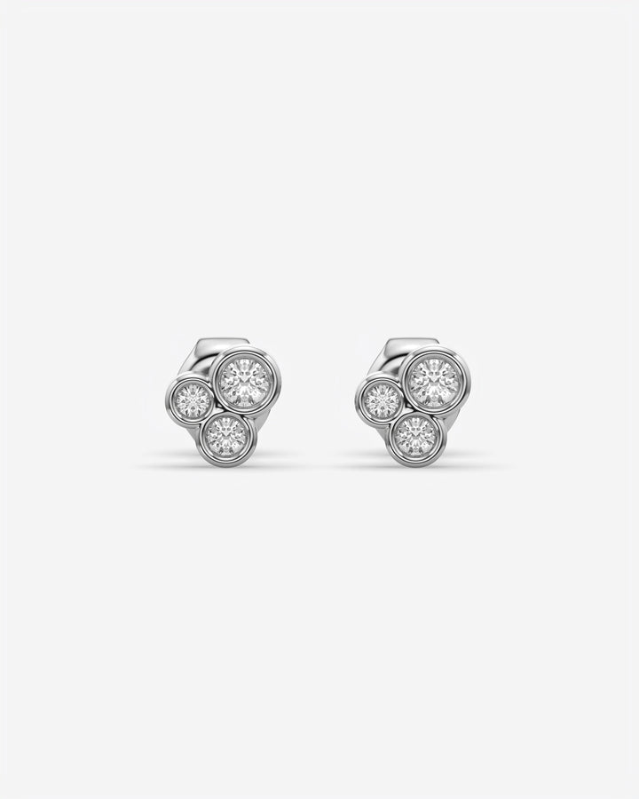 Bezel Trio Diamond Stud Earrings 18K White Gold