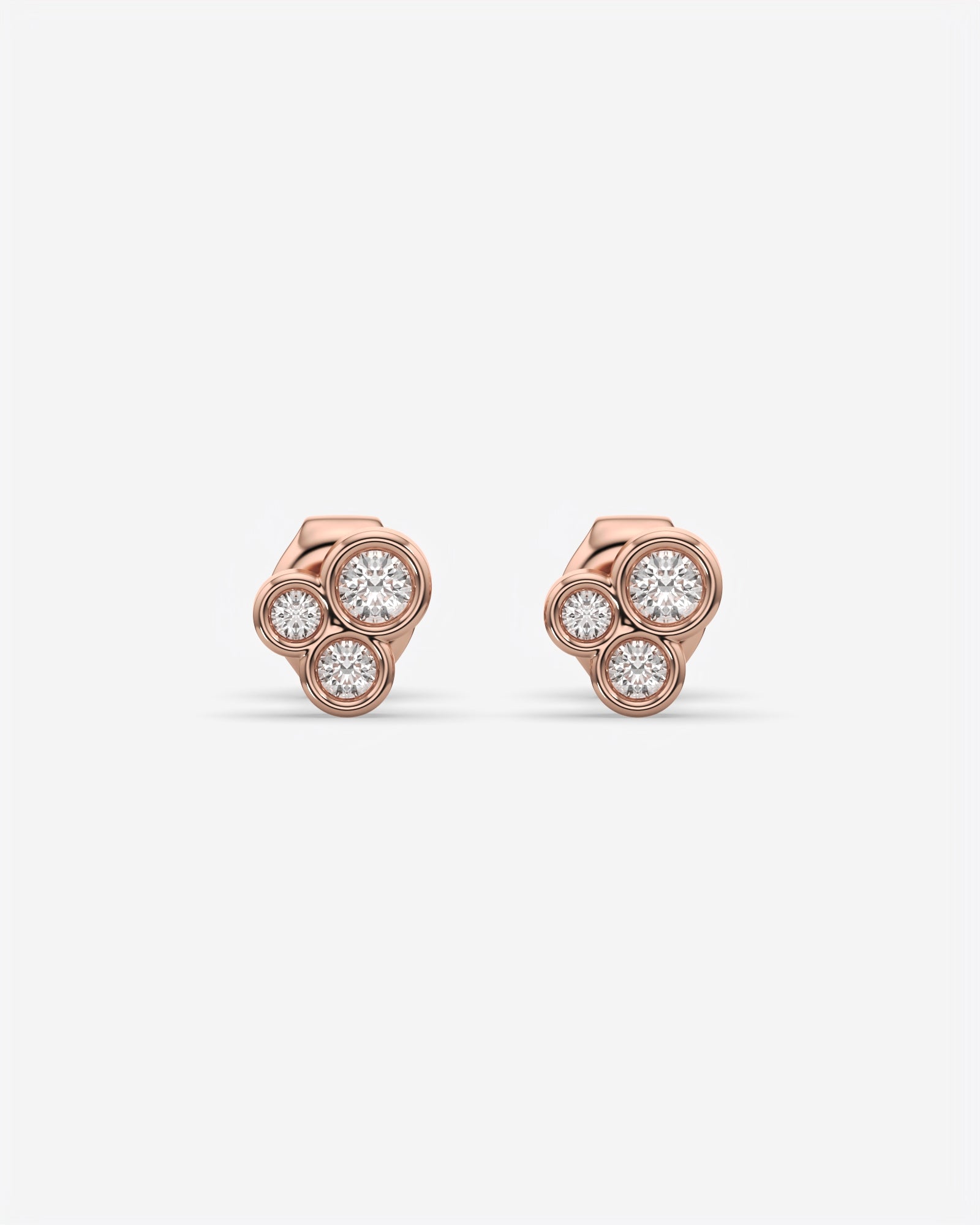 Bezel Trio Diamond Stud Earrings 18K Rose Gold