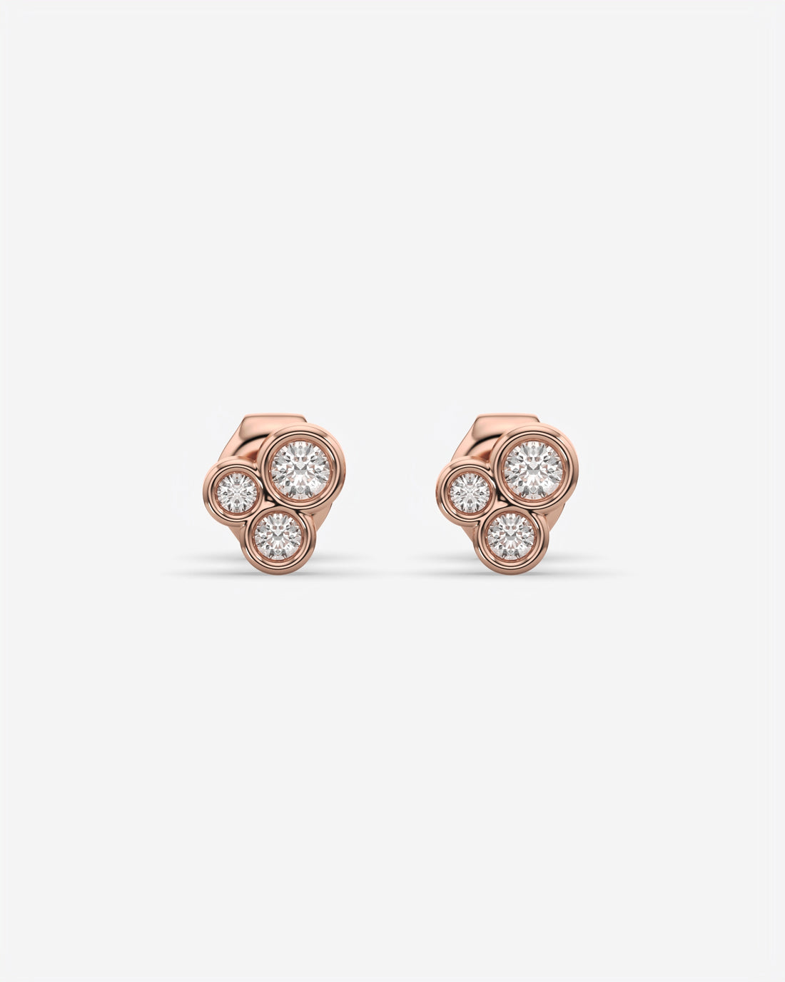 Bezel Trio Diamond Stud Earrings 18K Rose Gold