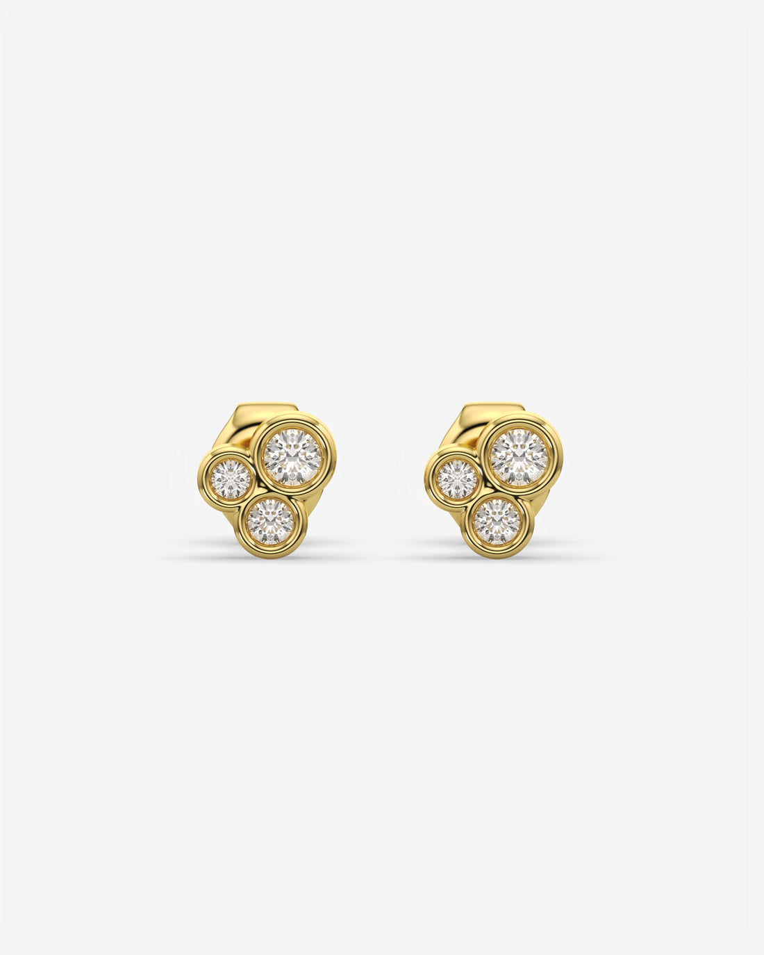 Bezel Trio Diamond Stud Earrings 14K Yellow Gold