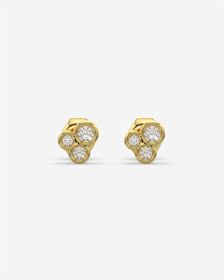 Bezel Trio Diamond Stud Earrings 18K Yellow Gold