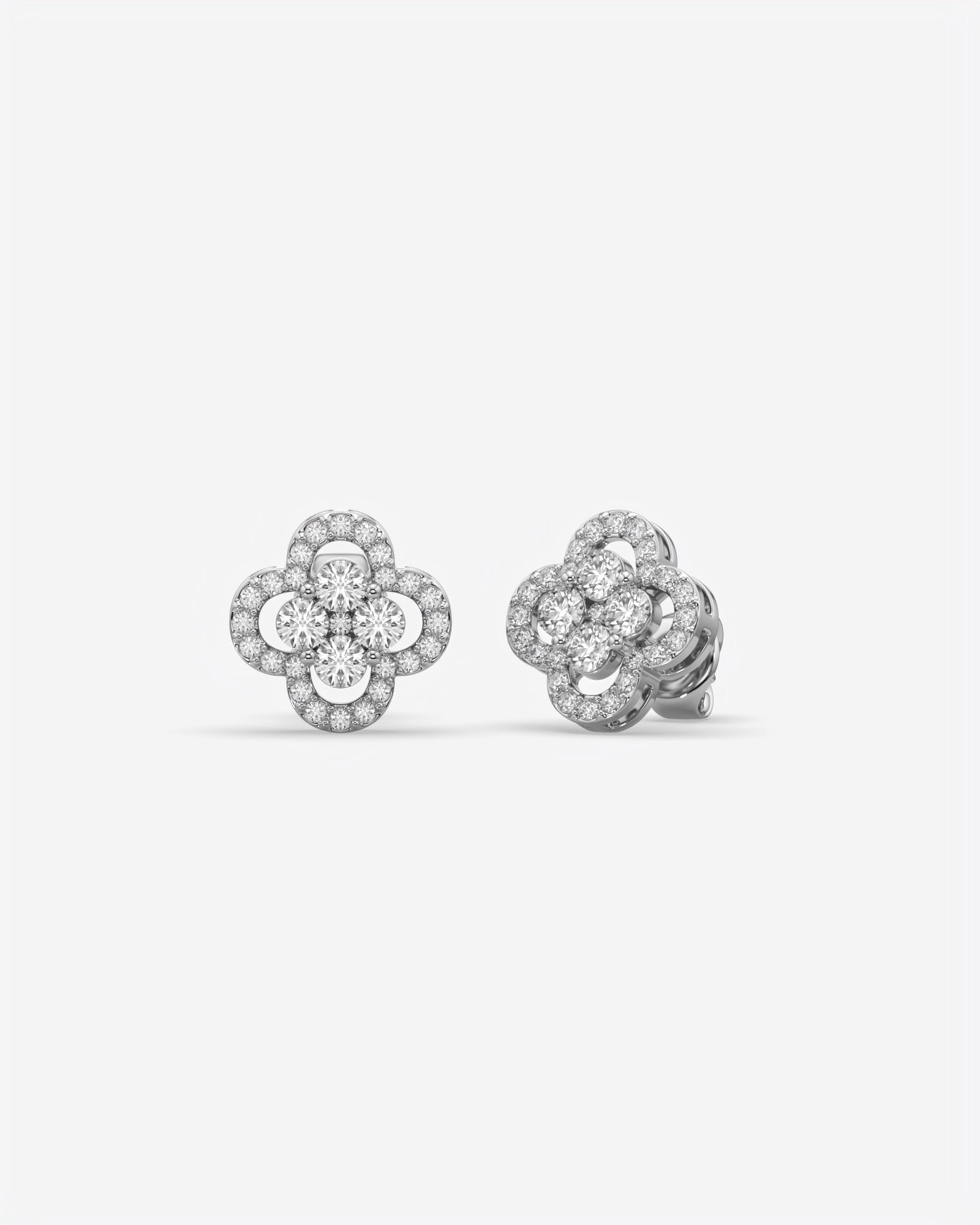 Floral Cluster Diamond Stud Earrings 14K White Gold