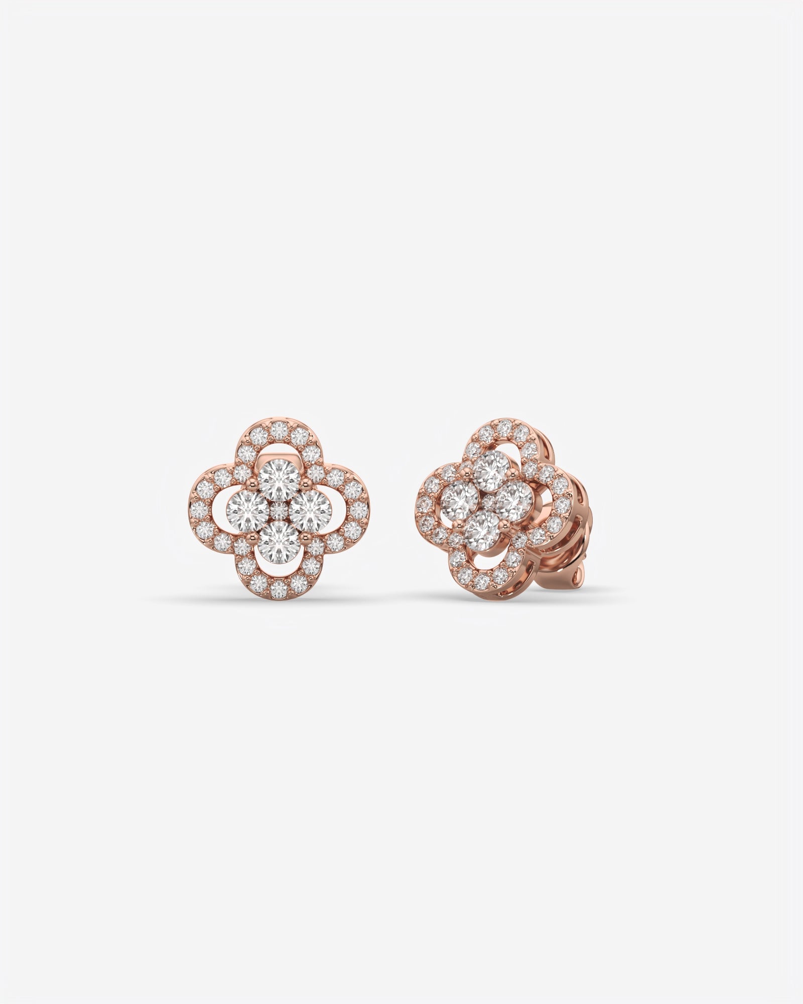 Floral Cluster Diamond Stud Earrings 18K Rose Gold