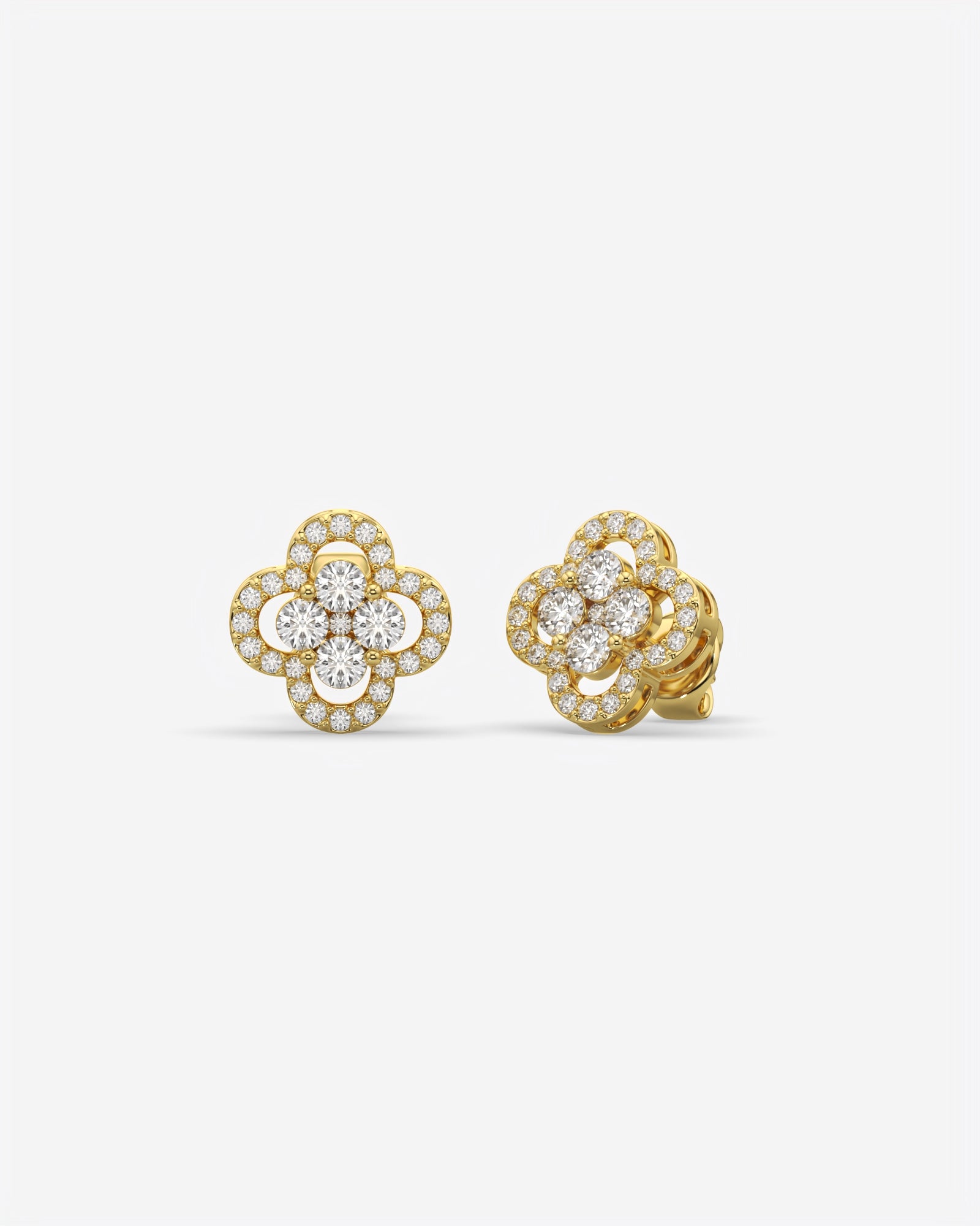 Floral Cluster Diamond Stud Earrings 18K Yellow Gold