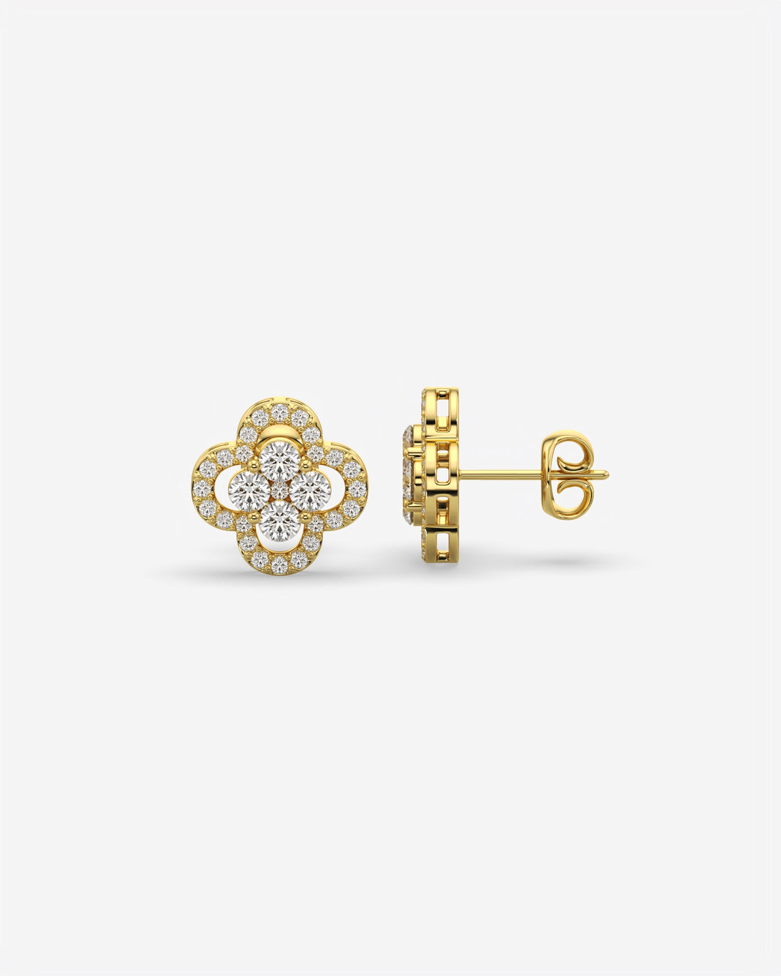 Floral Cluster Diamond Stud Earrings 18K Yellow Gold