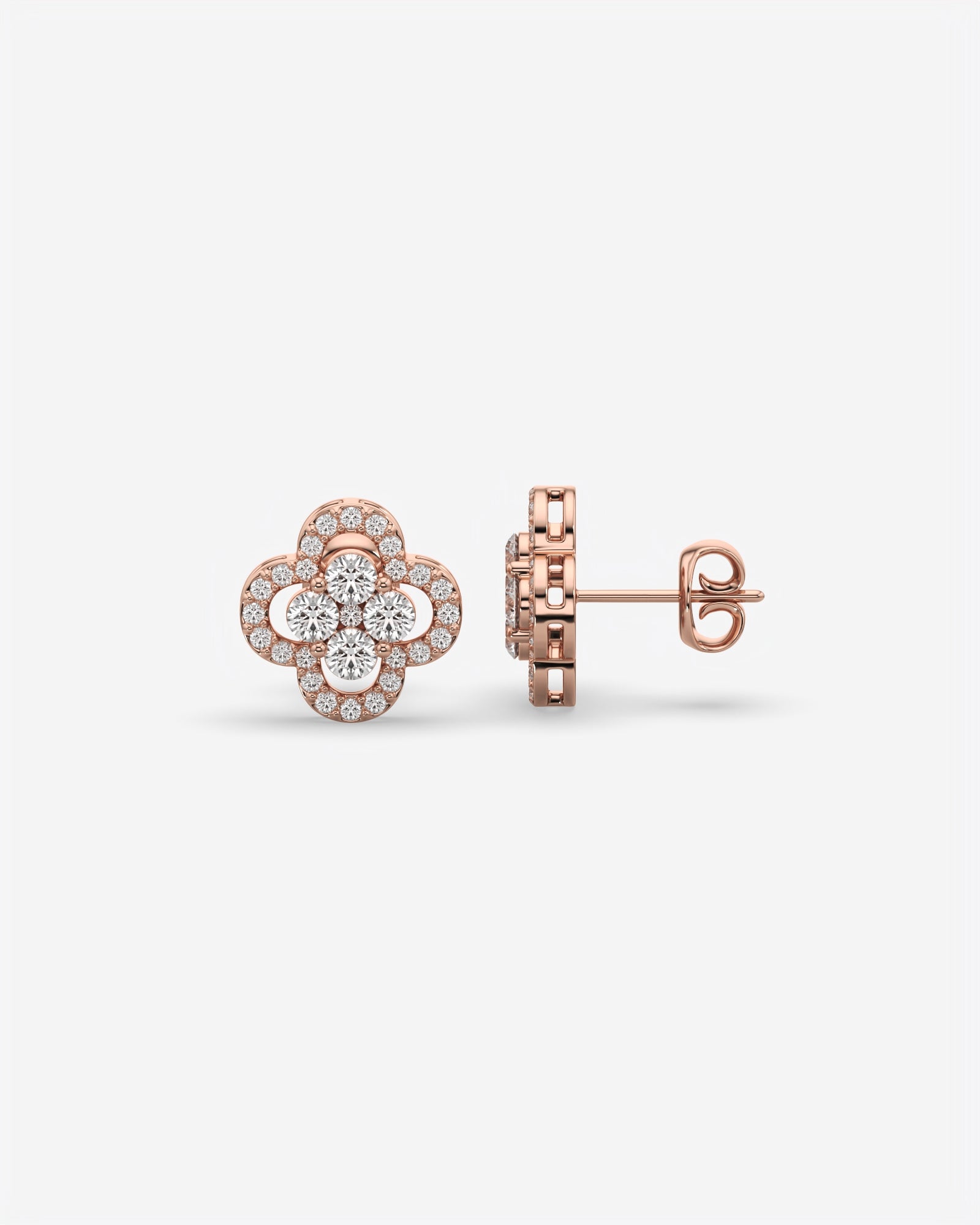 Floral Cluster Diamond Stud Earrings 18K Rose Gold