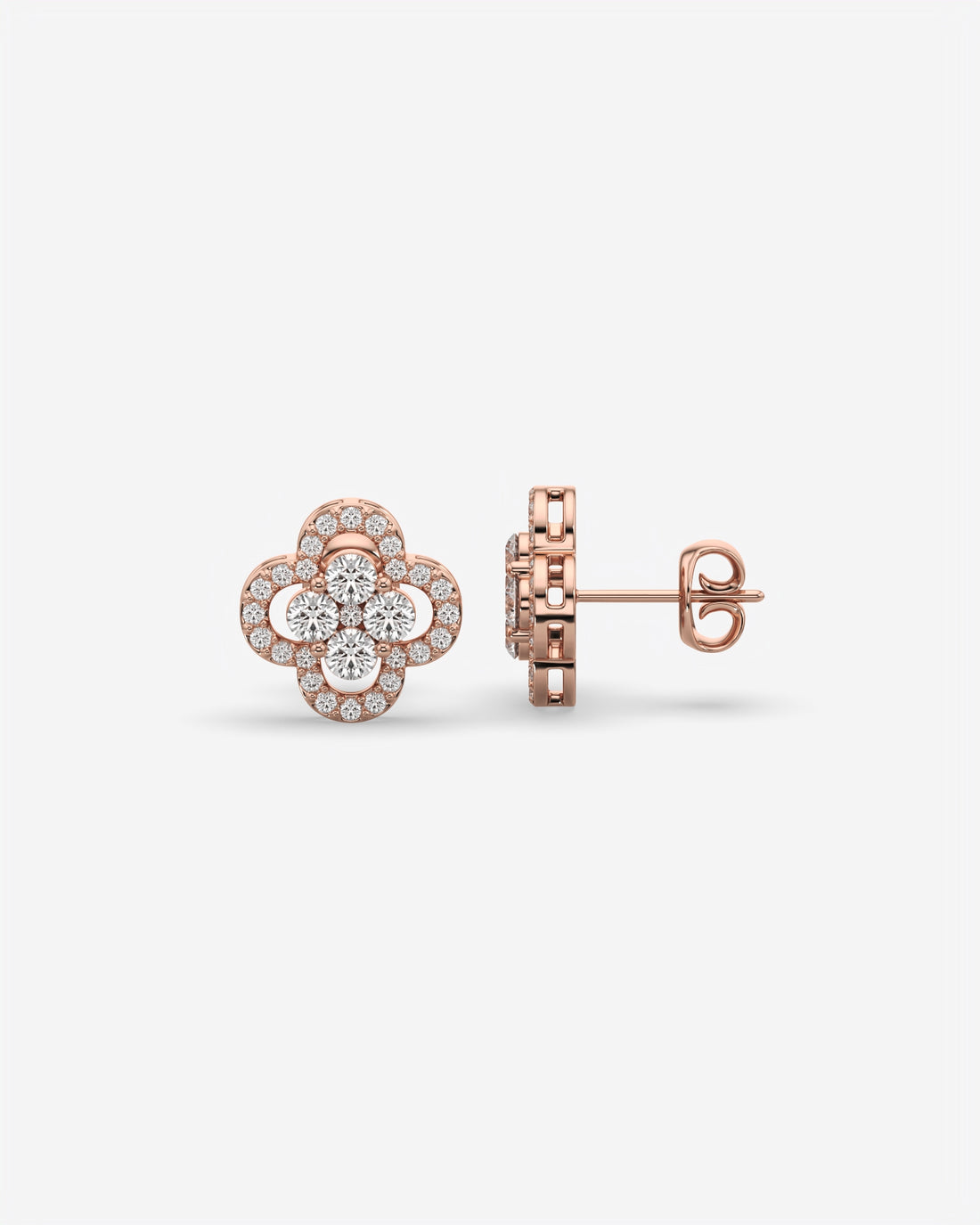 Floral Cluster Diamond Stud Earrings 18K Rose Gold