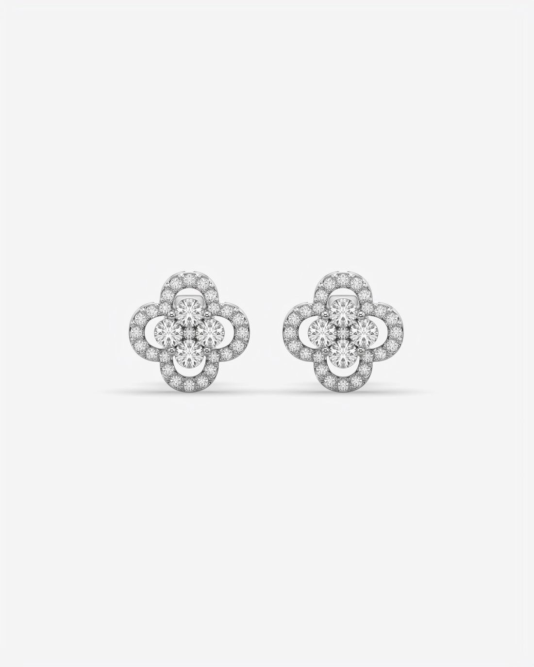 Floral Cluster Diamond Stud Earrings 14K White Gold