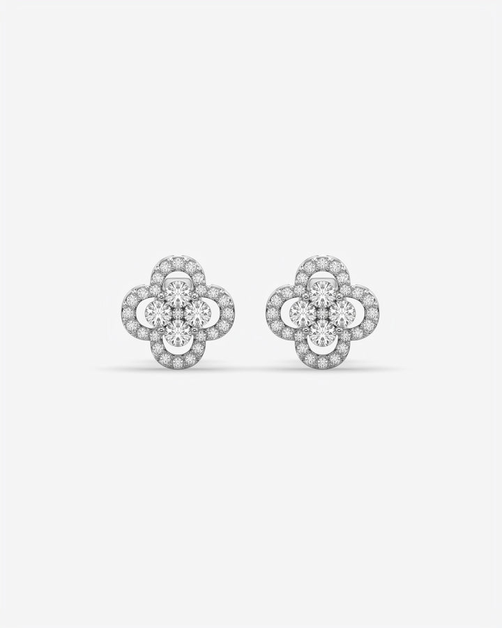 Floral Cluster Diamond Stud Earrings 18K White Gold