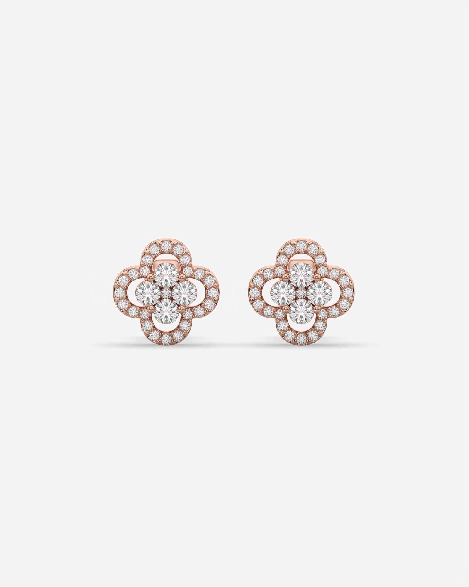 Floral Cluster Diamond Stud Earrings 18K Rose Gold