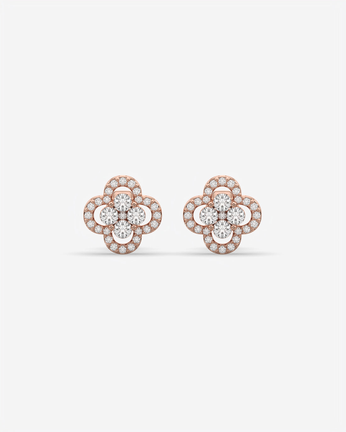 Floral Cluster Diamond Stud Earrings 18K Rose Gold