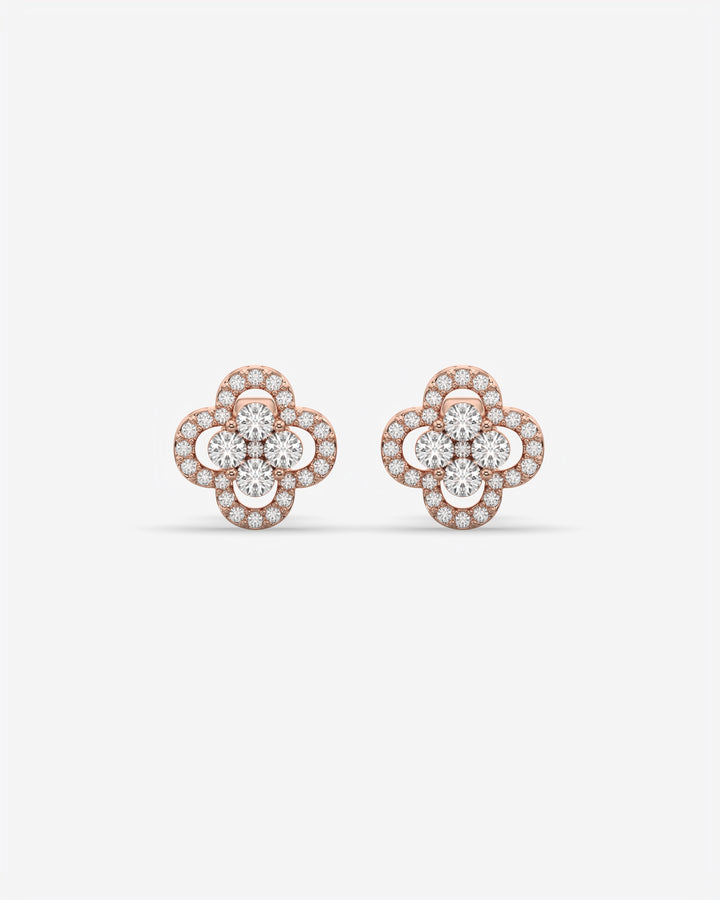 Floral Cluster Diamond Stud Earrings 18K Rose Gold