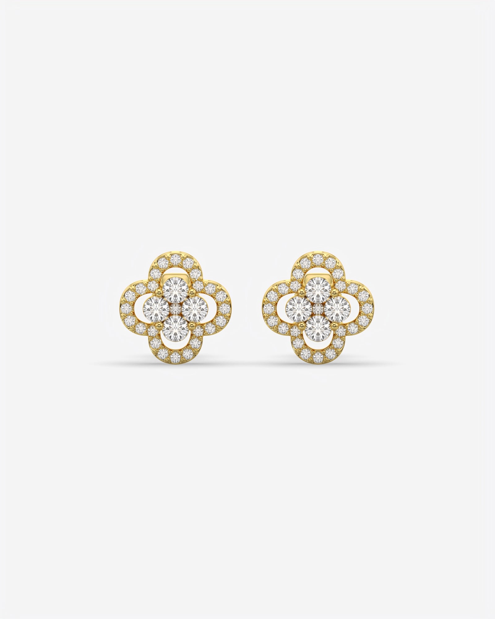 Floral Cluster Diamond Stud Earrings 18K Yellow Gold