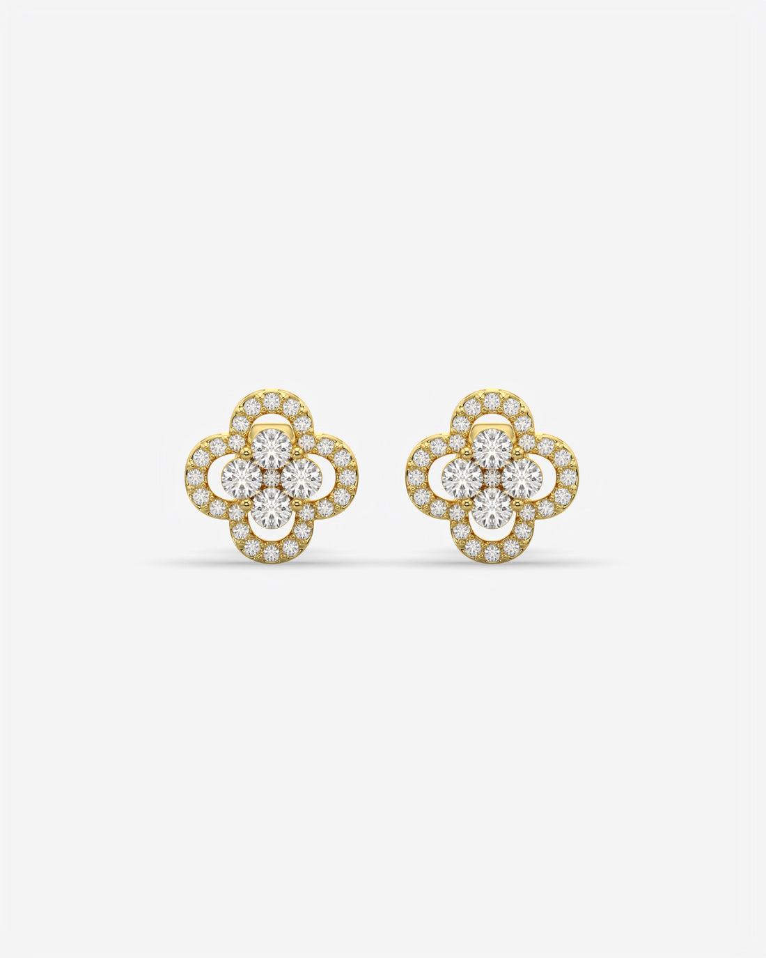 Floral Cluster Diamond Stud Earrings 18K Yellow Gold