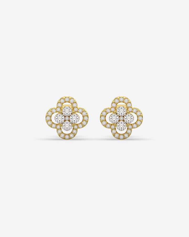 Floral Cluster Diamond Stud Earrings 18K Yellow Gold