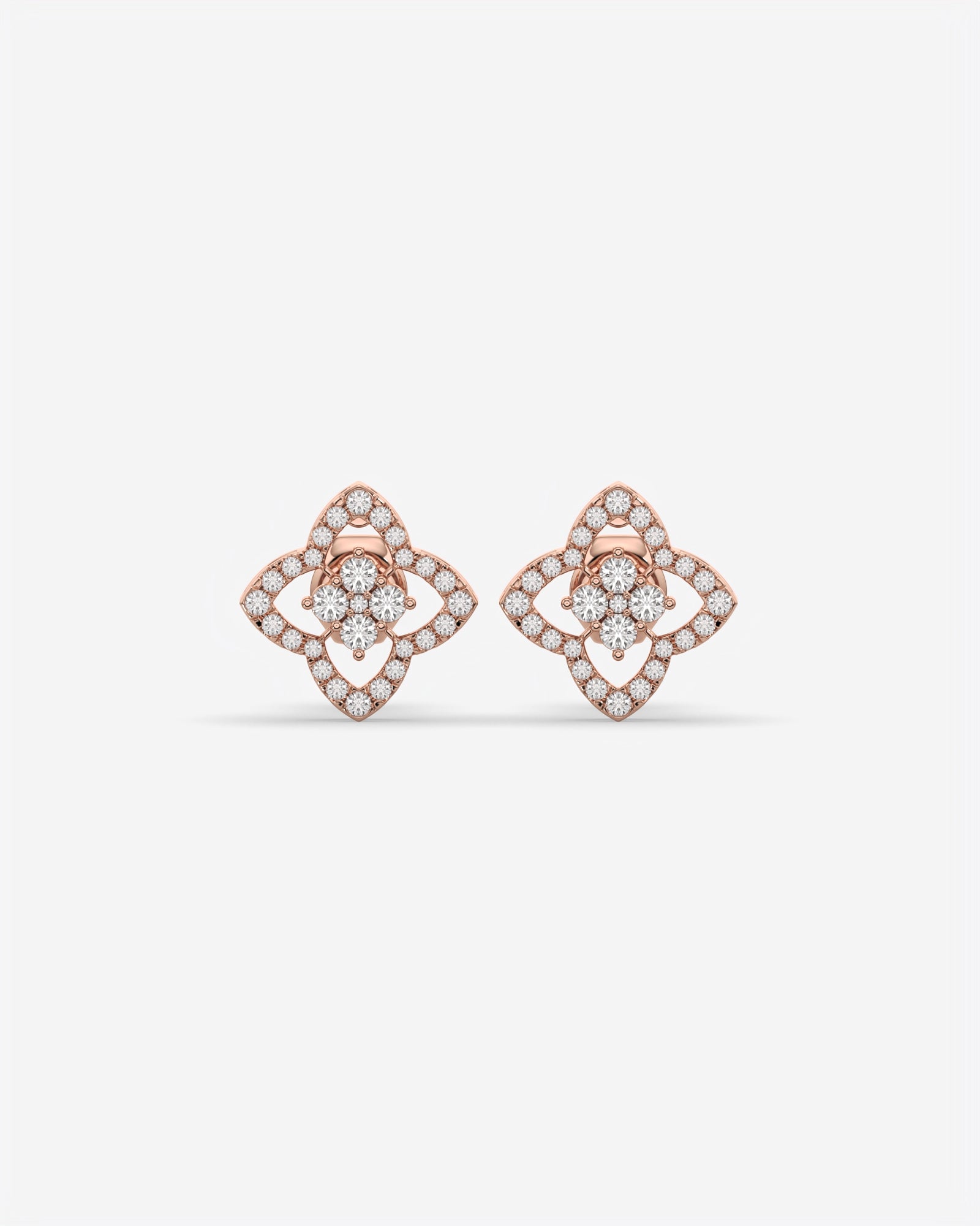 Four Petal Diamond Stud Earrings 14K Rose Gold