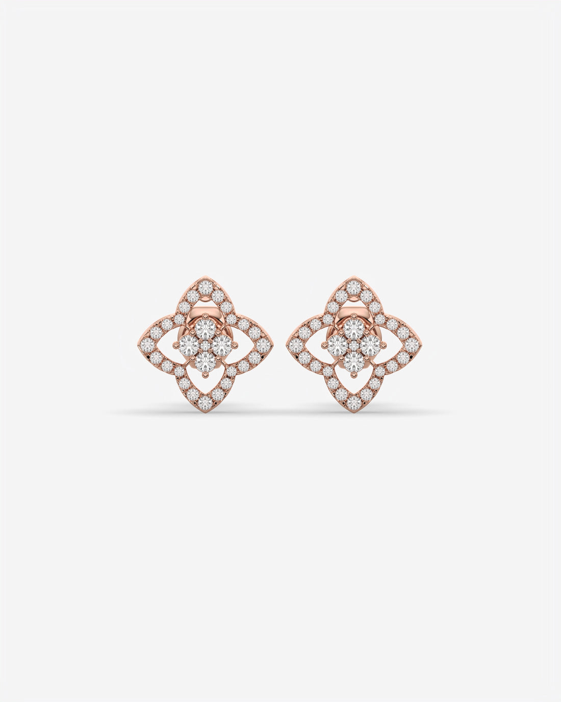 Four Petal Diamond Stud Earrings 14K Rose Gold