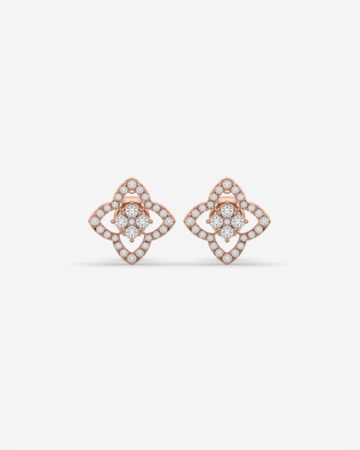 Four Petal Diamond Stud Earrings 18K Rose Gold