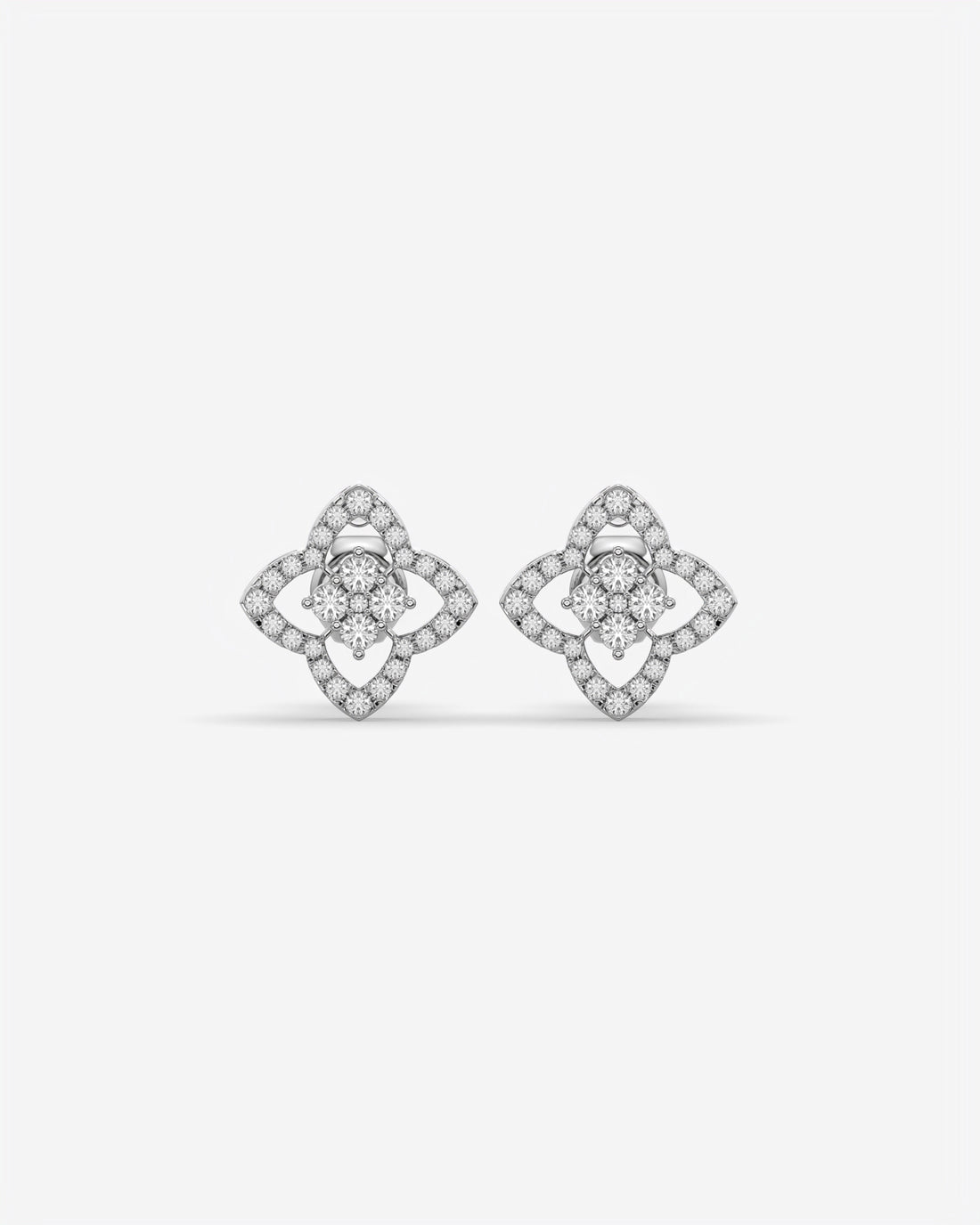 Four Petal Diamond Stud Earrings 18K White Gold