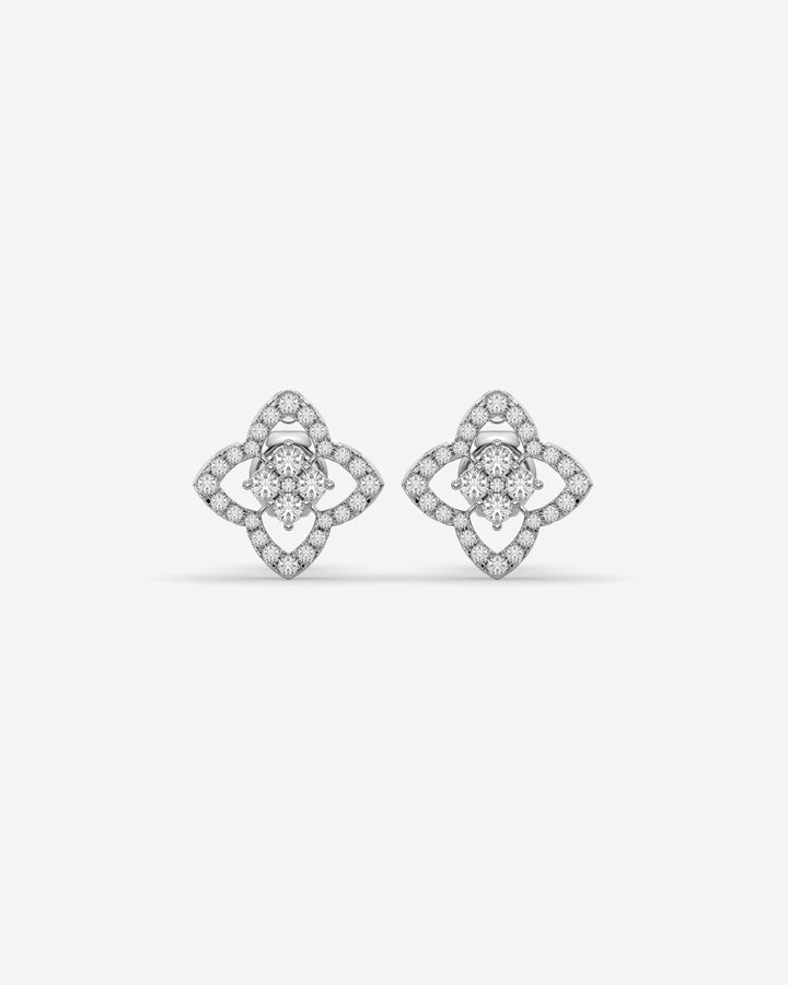 Four Petal Diamond Stud Earrings 18K White Gold