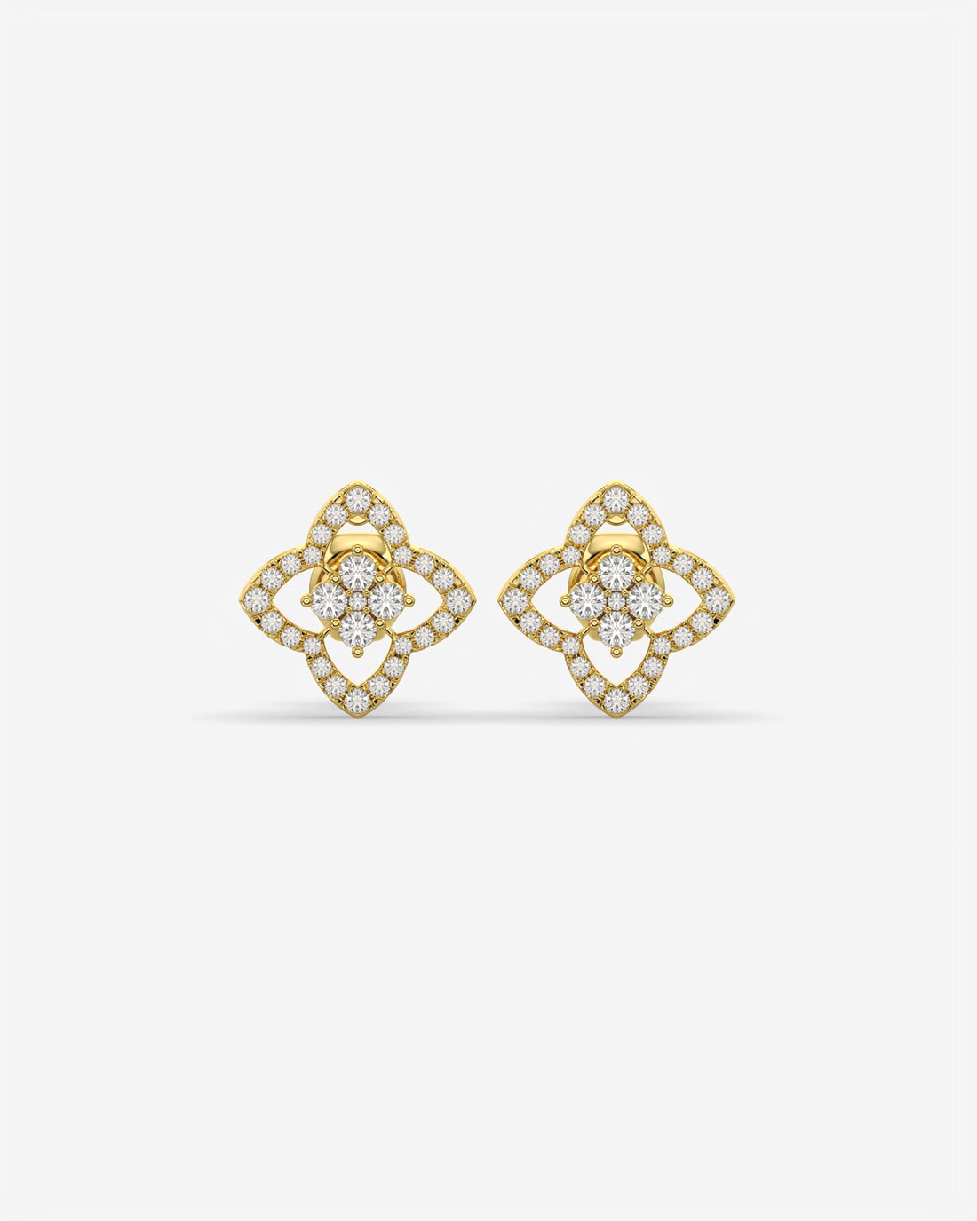 Four Petal Diamond Stud Earrings 14K Yellow Gold
