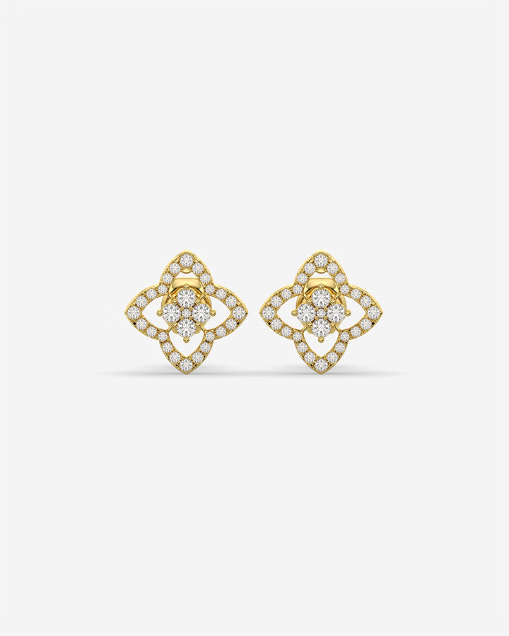 Four Petal Diamond Stud Earrings 18K Yellow Gold