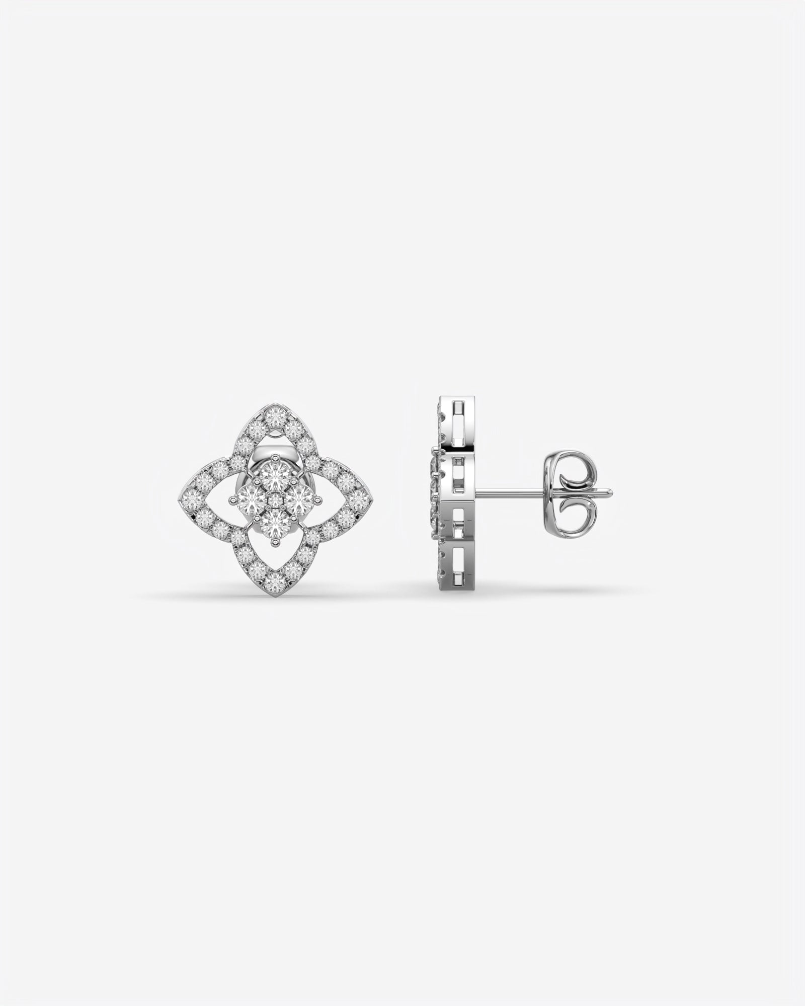 Four Petal Diamond Stud Earrings 18K White Gold