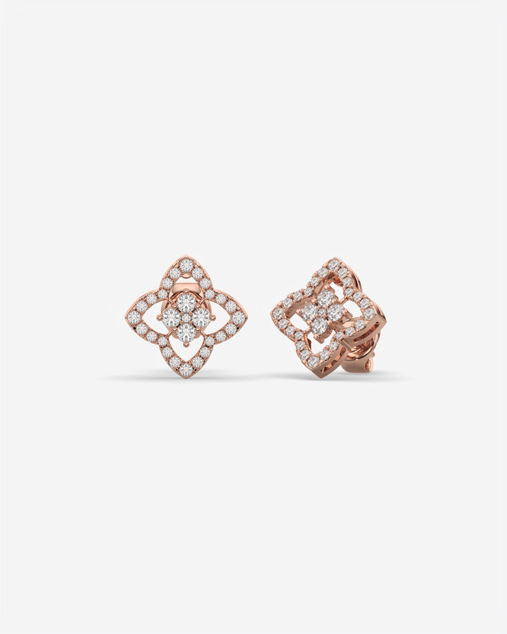 Four Petal Diamond Stud Earrings 18K Rose Gold
