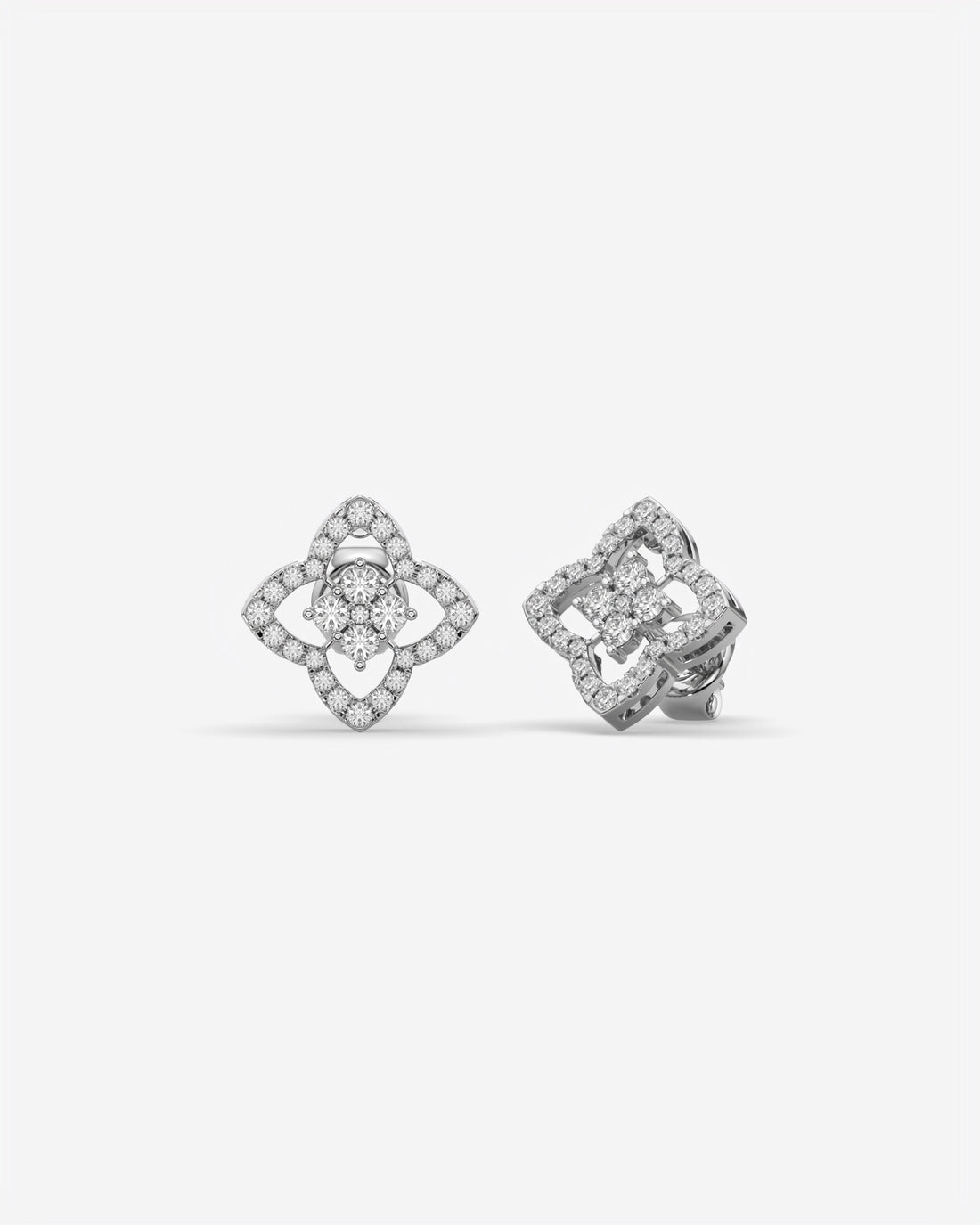 Four Petal Diamond Stud Earrings 18K White Gold