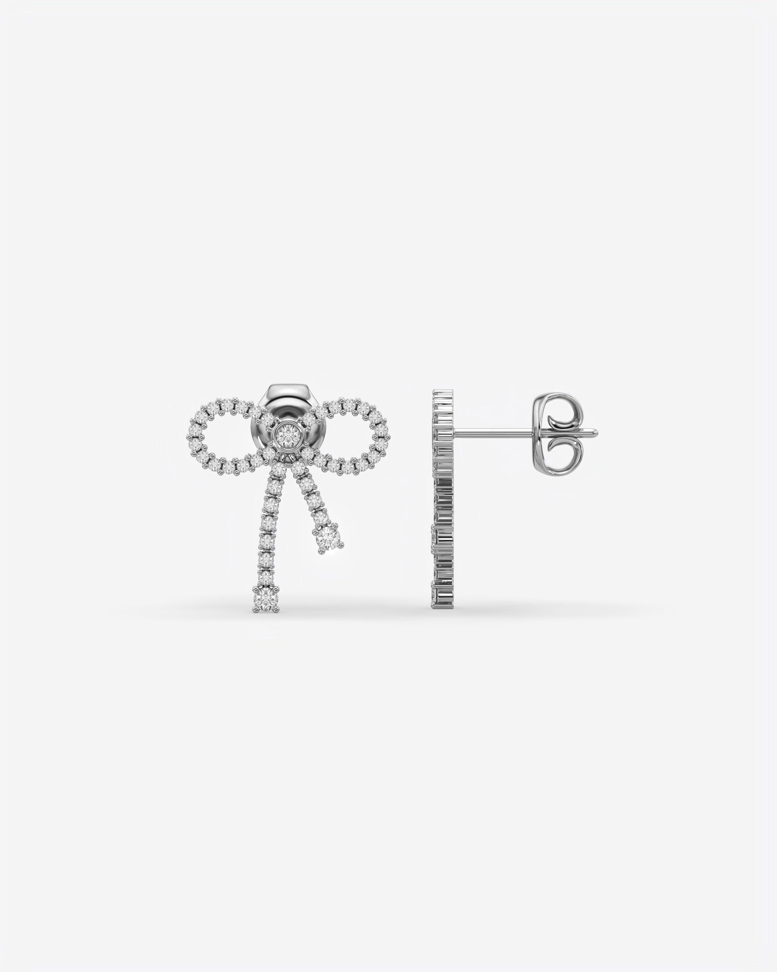 Diamond Bow Dangle Earrings 14K White Gold