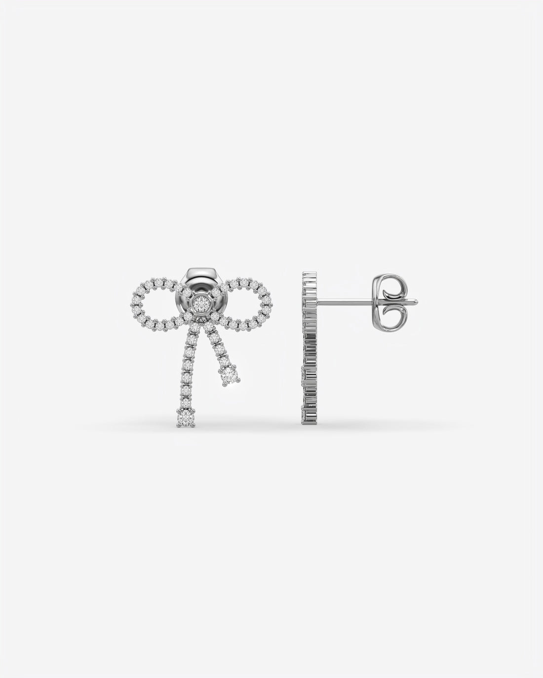 Diamond Bow Dangle Earrings 14K White Gold