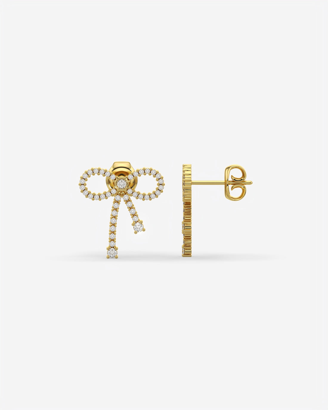 Diamond Bow Dangle Earrings 14K Yellow Gold