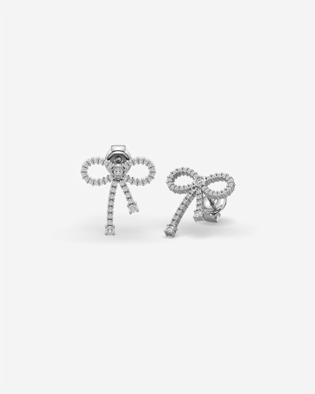 Diamond Bow Dangle Earrings 14K White Gold
