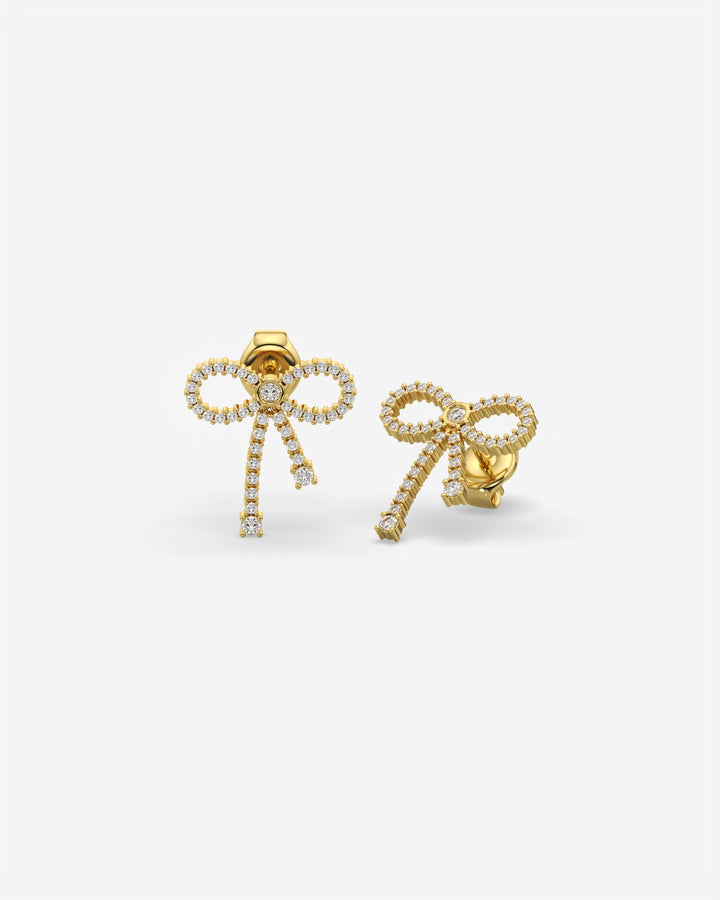Diamond Bow Dangle Earrings 18K Yellow Gold