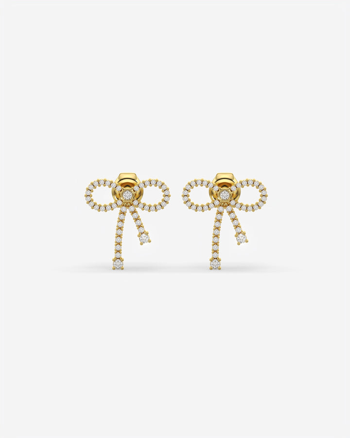 Diamond Bow Dangle Earrings 18K Yellow Gold