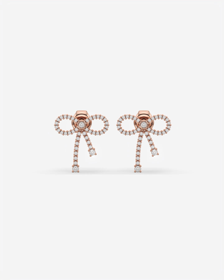 Diamond Bow Dangle Earrings 18K Rose Gold