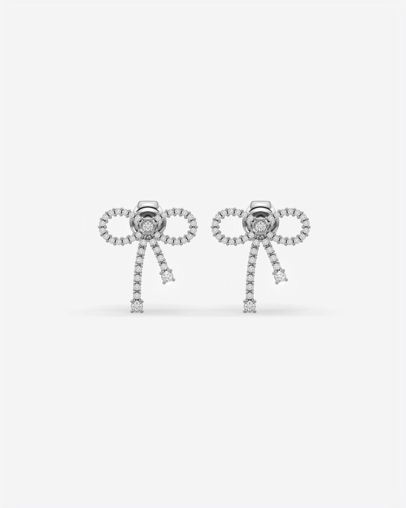 Diamond Bow Dangle Earrings 14K White Gold