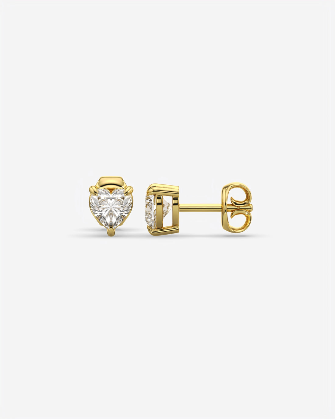 Lab Grown Heart Diamond Stud Earrings 14K Yellow Gold