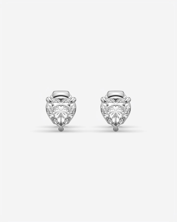 Lab Grown Heart Diamond Stud Earrings 18K White Gold