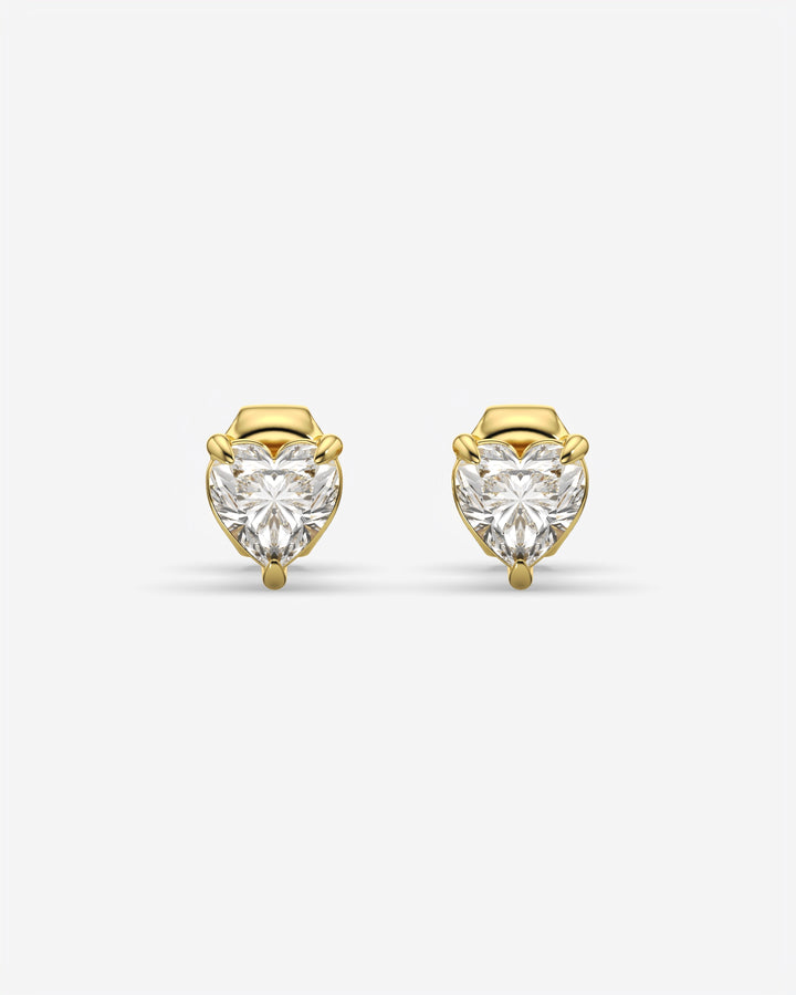 Lab Grown Heart Diamond Stud Earrings 18K Yellow Gold