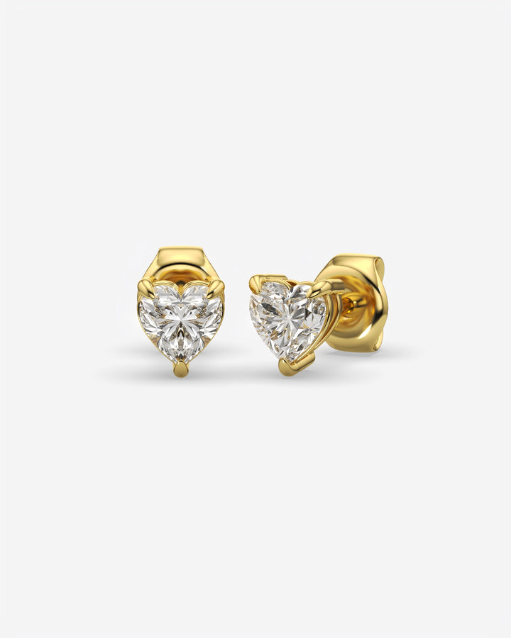 Lab Grown Heart Diamond Stud Earrings 18K Yellow Gold