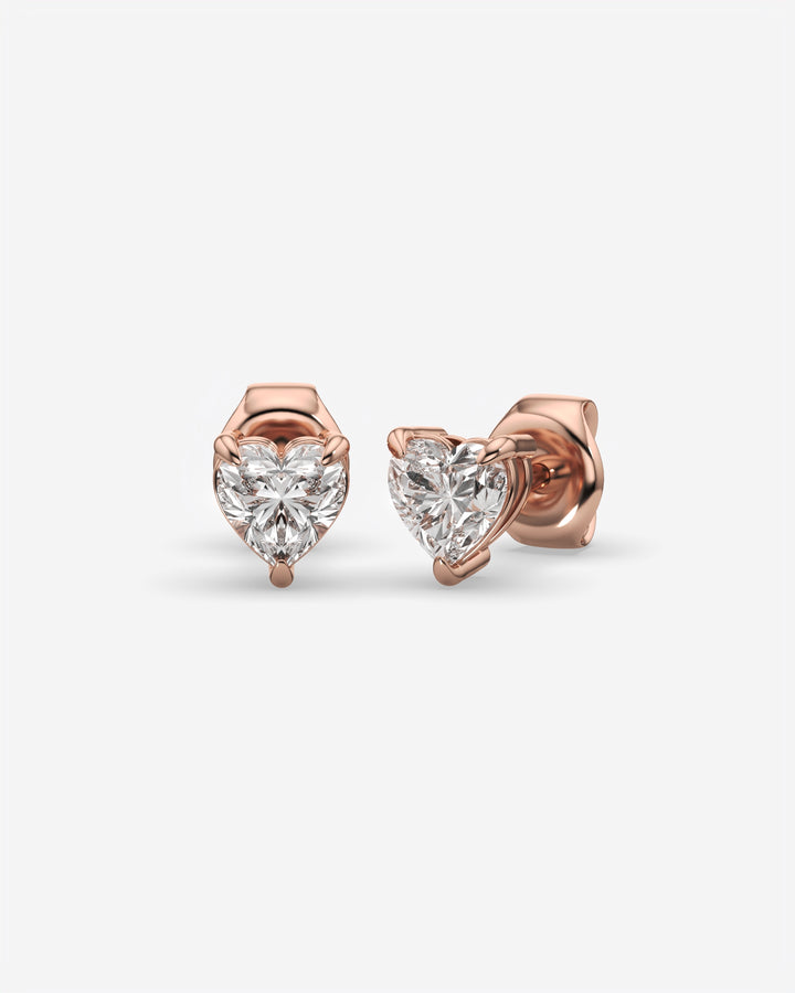 Lab Grown Heart Diamond Stud Earrings 18K Rose Gold