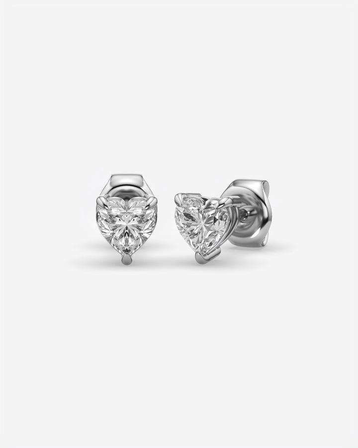 Lab Grown Heart Diamond Stud Earrings 18K White Gold